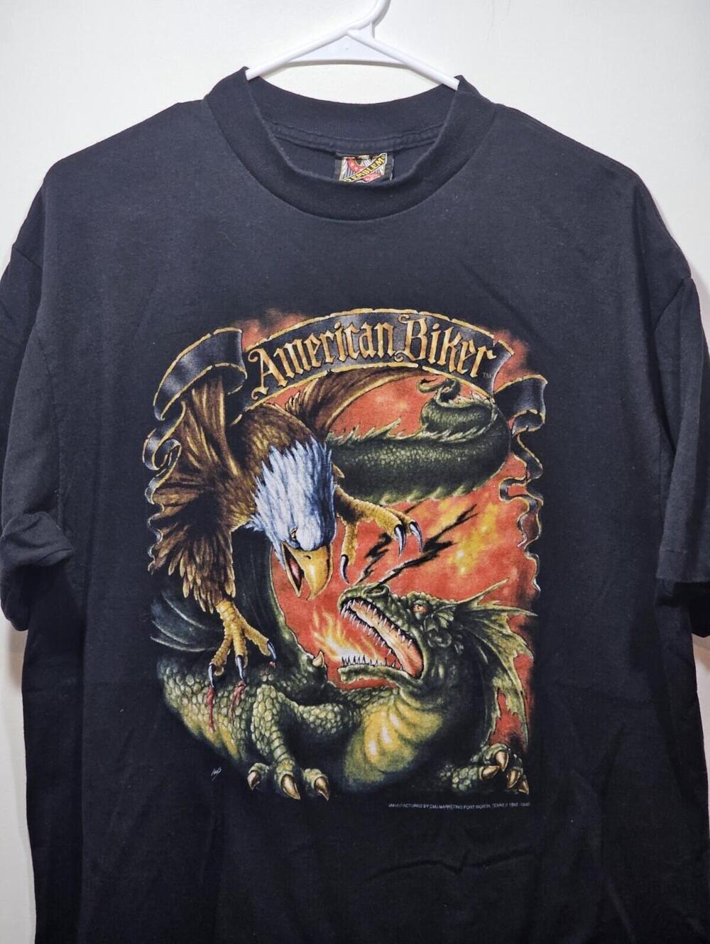Vintage 3D Emblem T-Shirt Sturgis American Biker 1992 Black Single Stitch USA